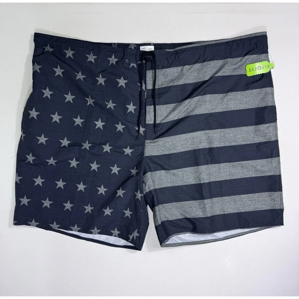 Harbor Bay Swim Trunks Men's 5XL Unlined Drawstring NWT USA Flag Grey Summer